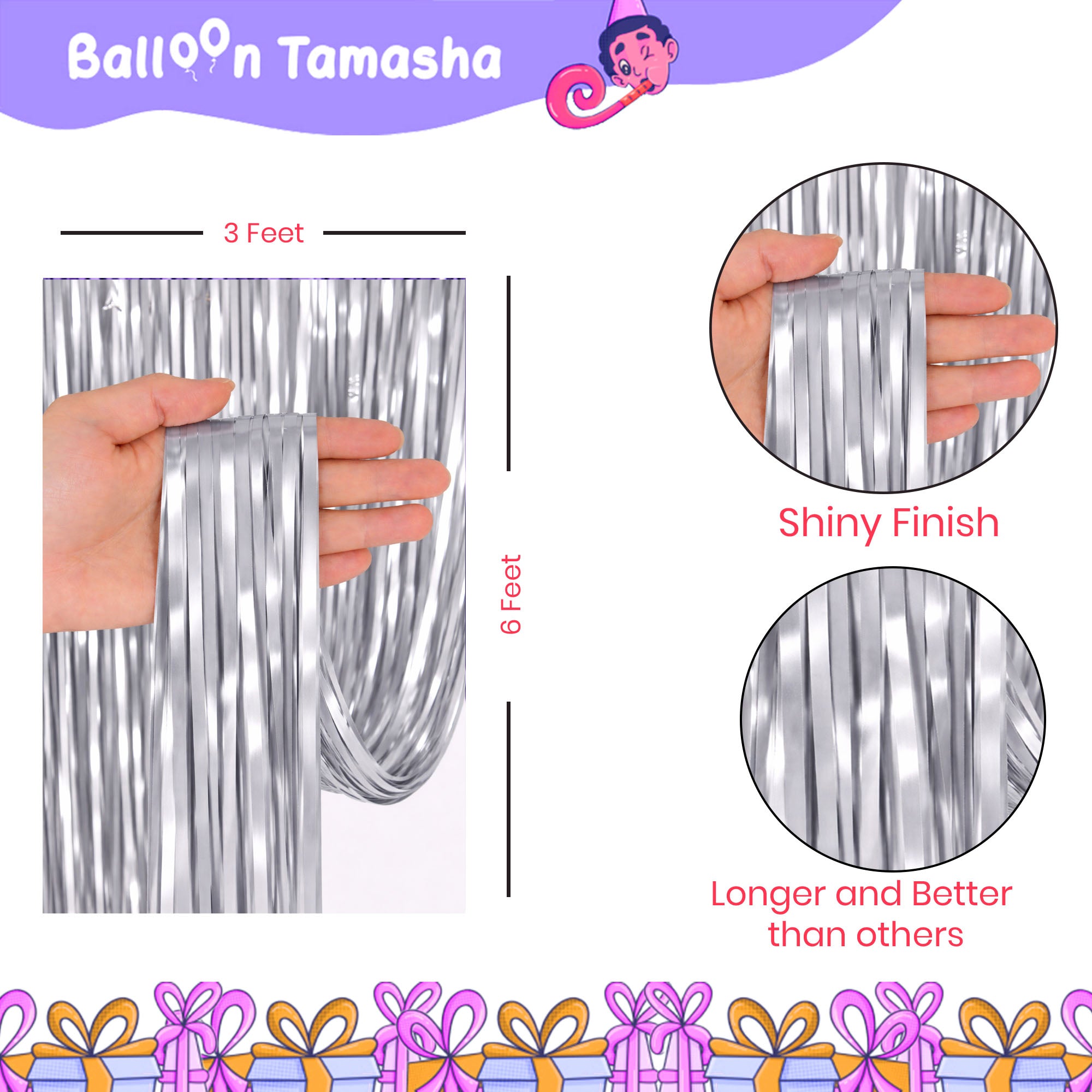 #Color_Silver Curtain with Gold & Silver Balloons | Gold HBD