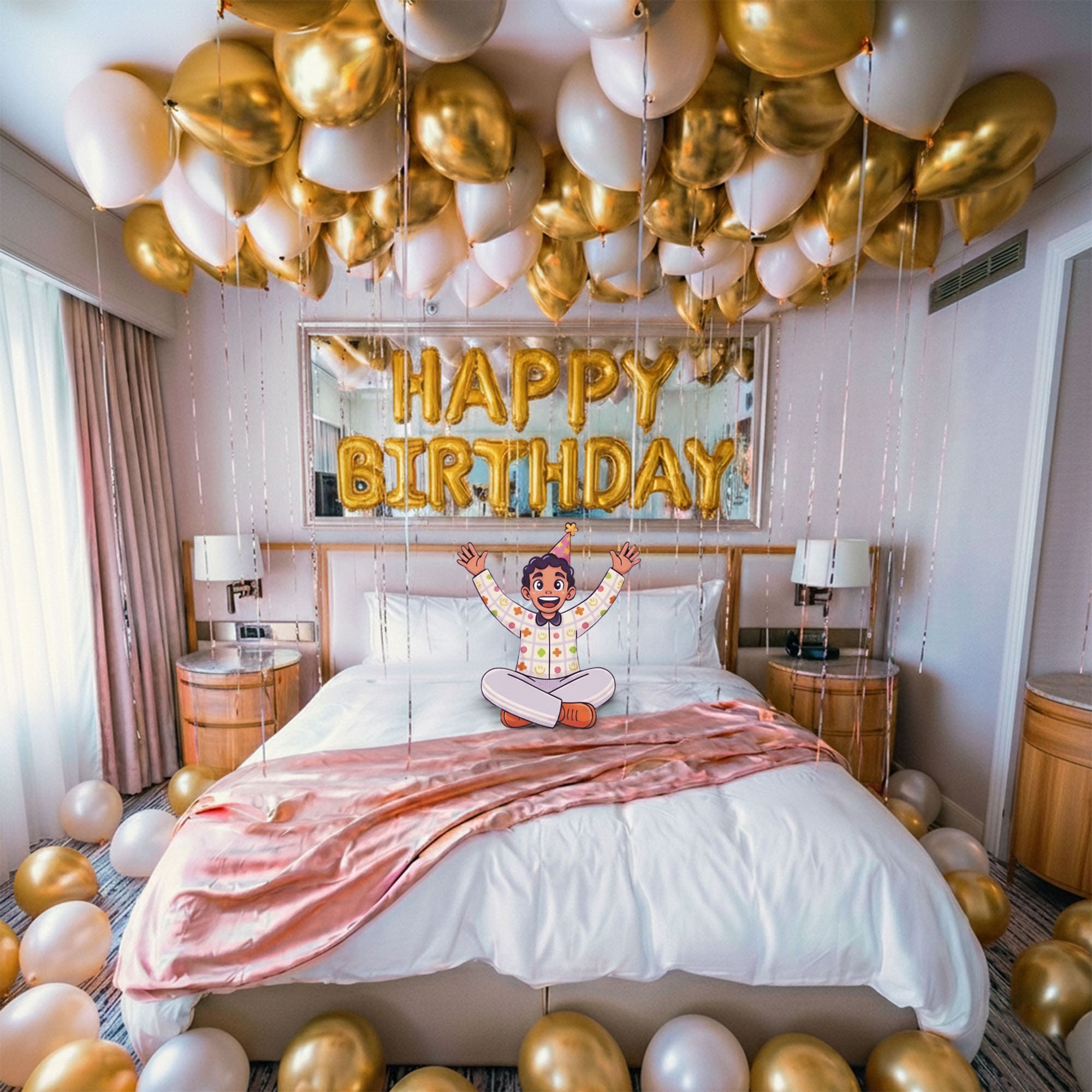 Gold & White Ceiling Balloon Birthday Decoration Kit | DIY Room Decoration Set