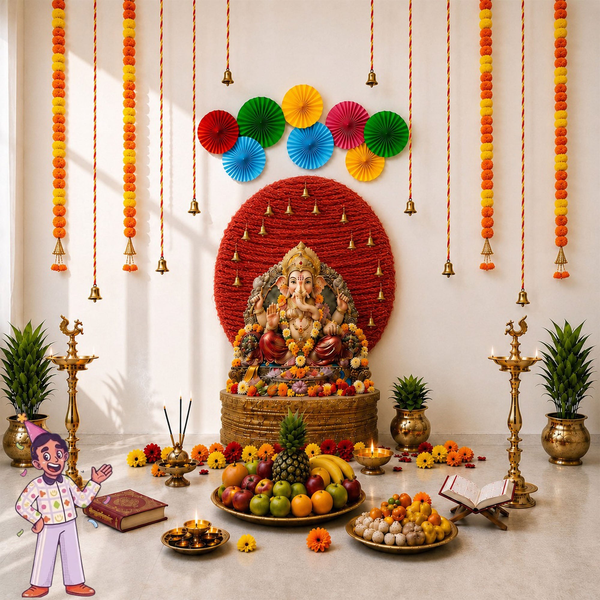Ganpati Paper Fan Pooja Decoration Kit