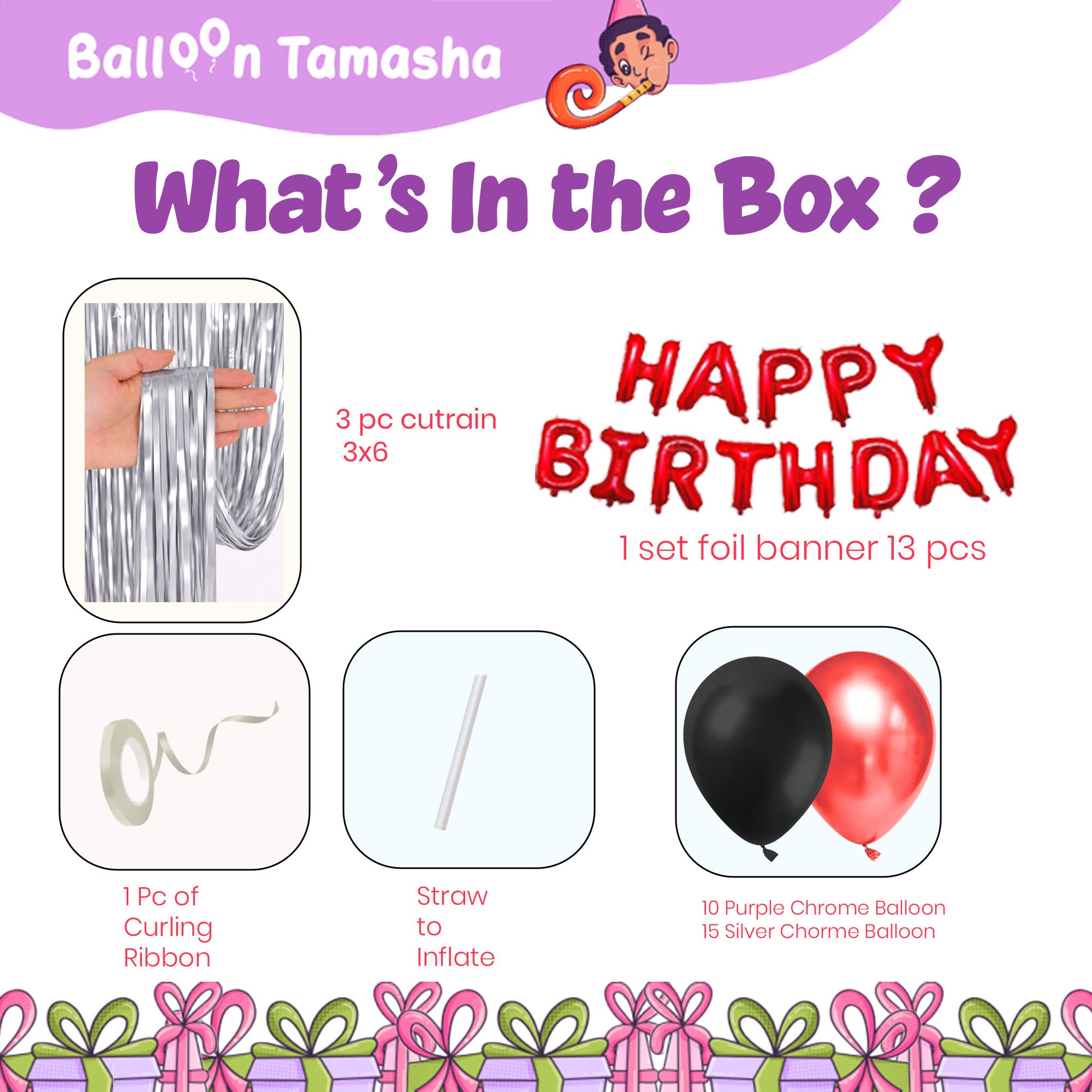 #Color_Black Curtain with Red & Black Balloons | Red HBD
