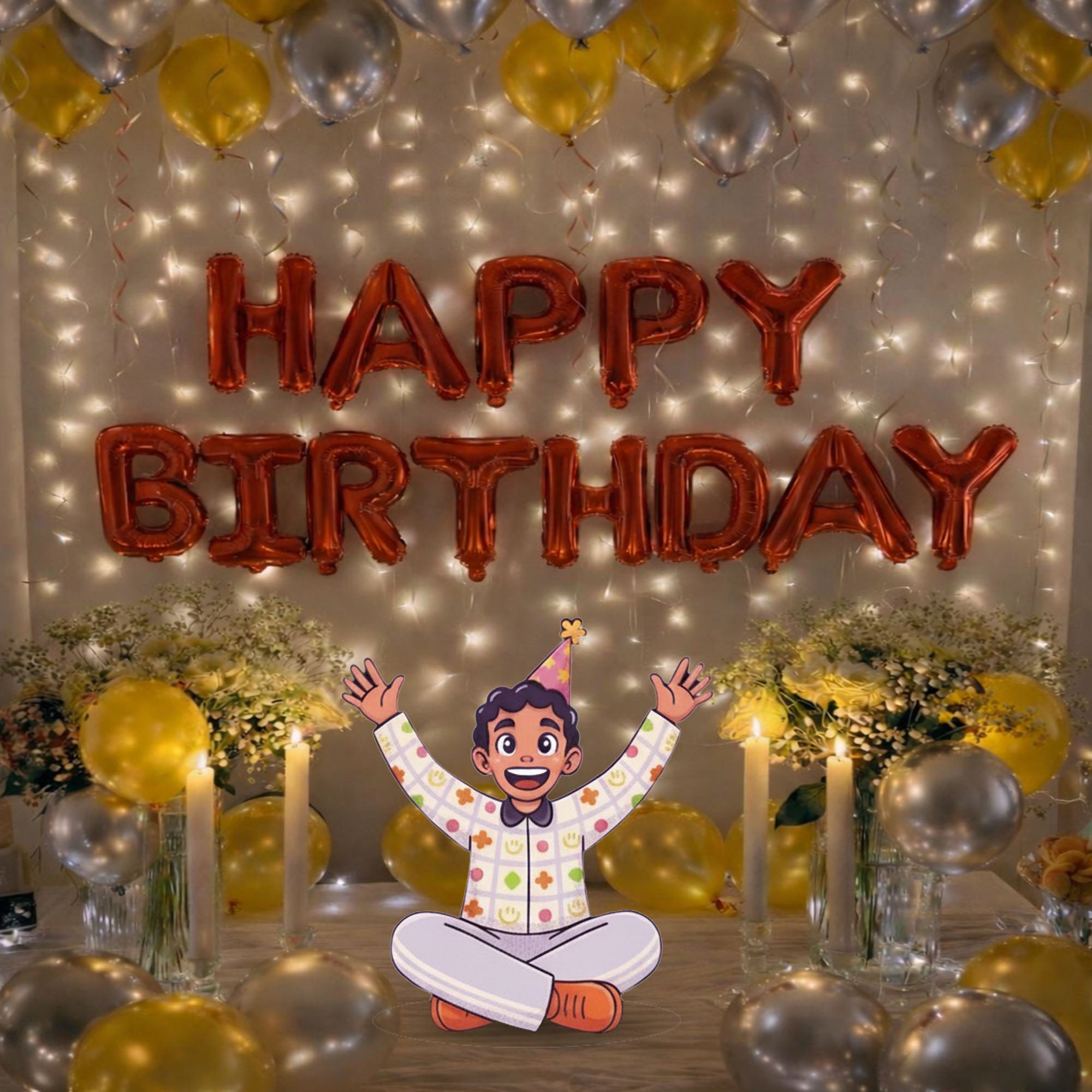 #Color_Gold & Silver Balloons with Red HBD