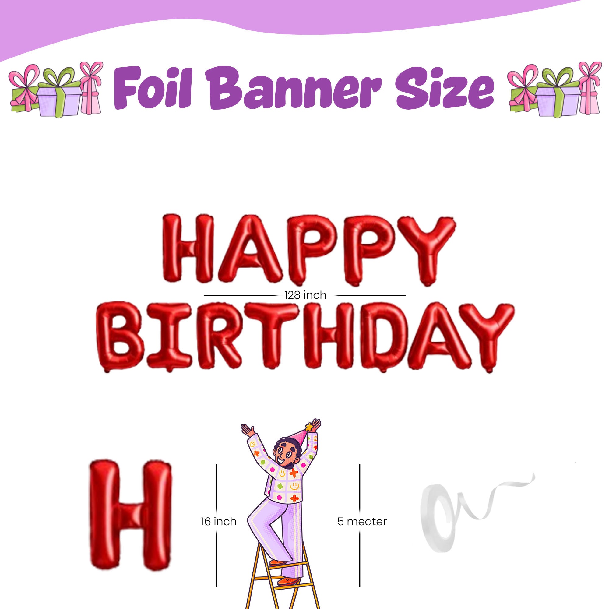#Color_Purple & Silver Balloons with Red HBD