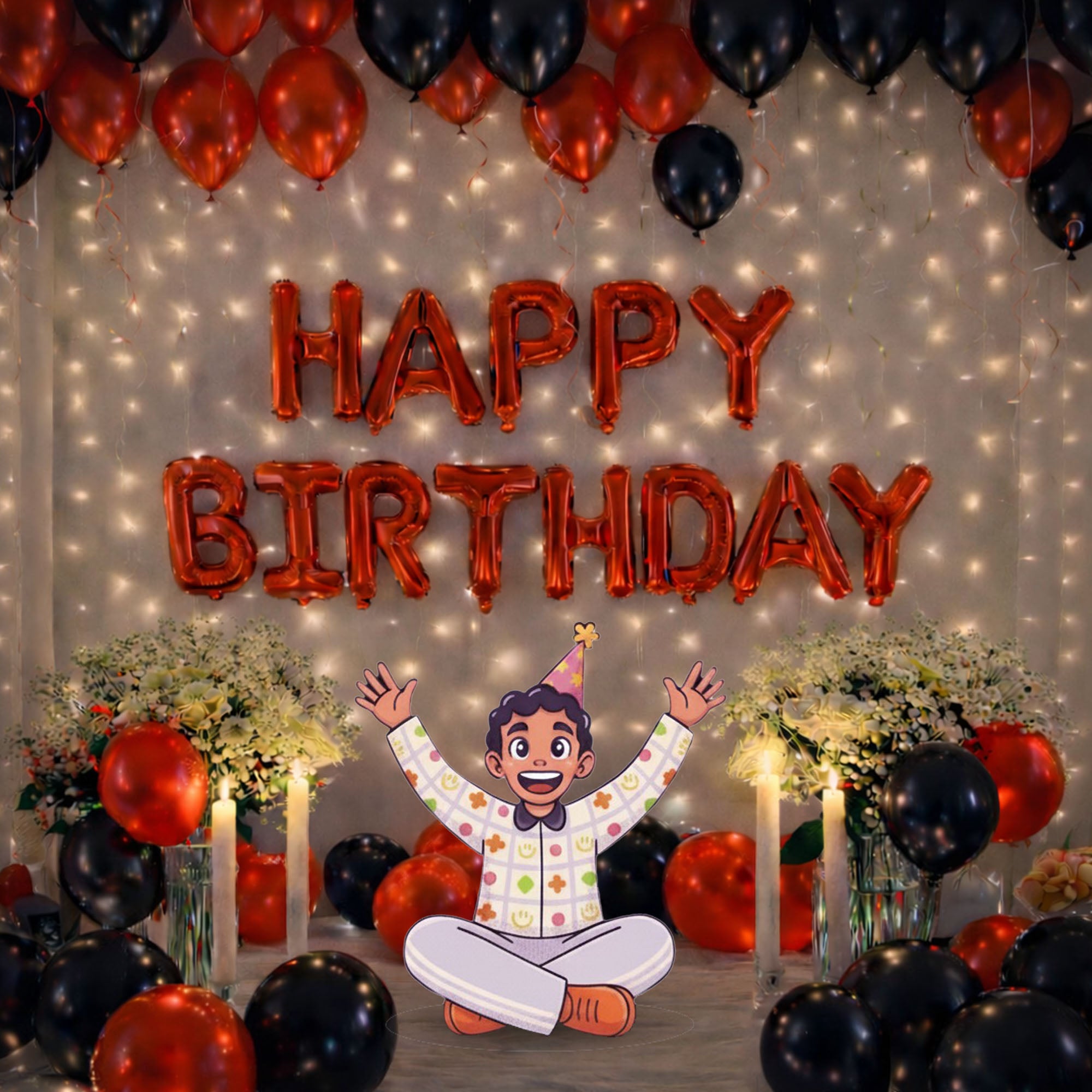 #Color_Red & Black Balloons with Red HBD
