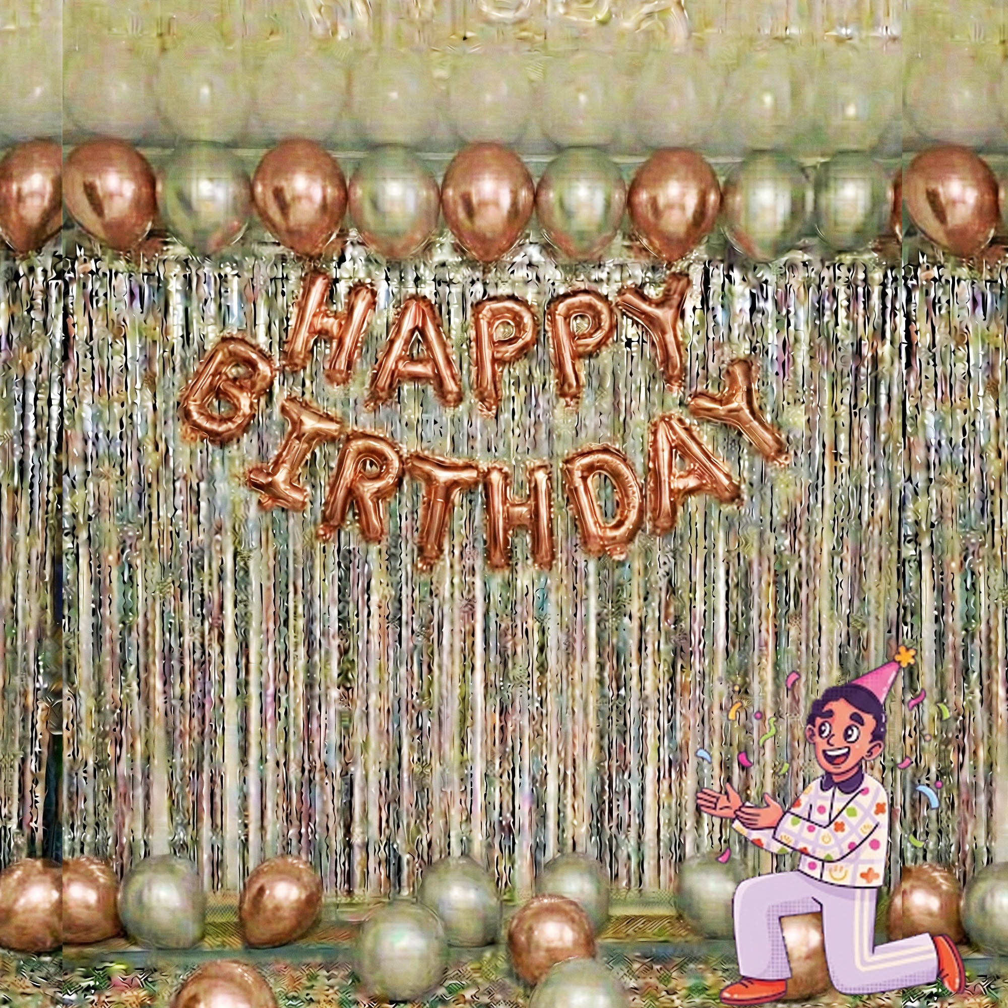 #Color_Silver Curtains with Rose Gold & Silver Balloons | Rosegold HBD