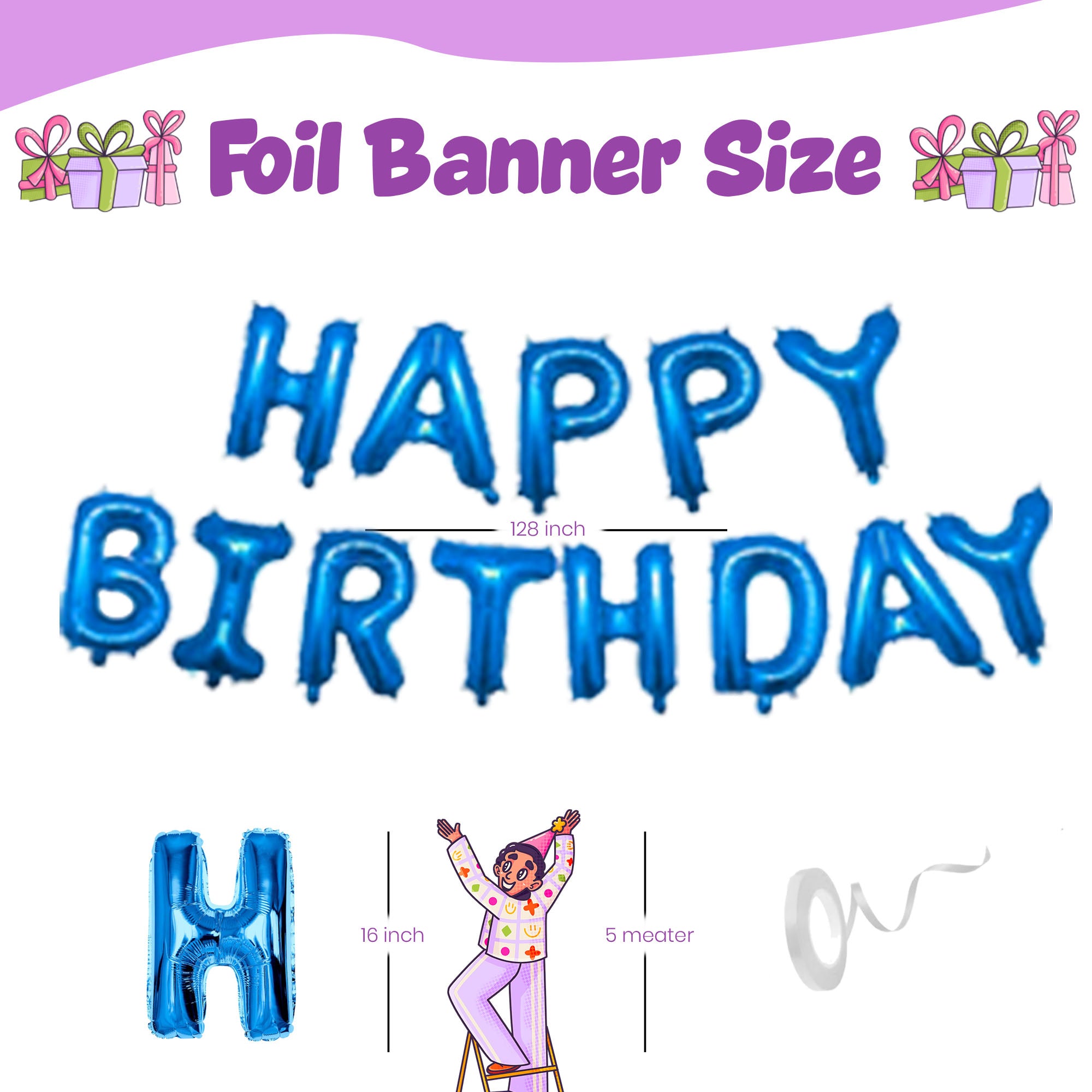 #Color_Silver Curtain with Blue & Silver Balloons | Blue HBD